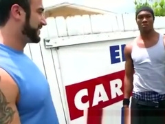 Amateur black guy sucks white cock outdoors