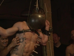 Rough bondage orgy with submissive men avid to eat as many cocks as possible