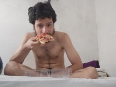 Guy makes a mukbang with a bacon pizza amsr fun self elation