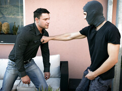 The thief is having his way with the man of the house