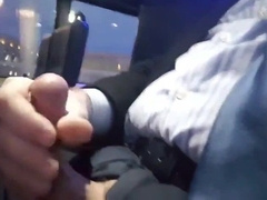 Milking off on the bus Enormous jism shot Suit