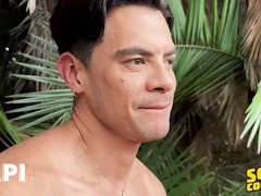 PAPI - Olaf caresses his ripped body and abdomen before stripping naked to masturbate his uncut cock