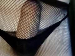 My New Brown Fishnet Nylon And Black Thongs 2