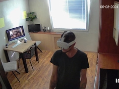 Mask in act! Young fellow romps me on the kitchen counter!