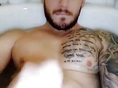 Tattoo guy jerking shower time