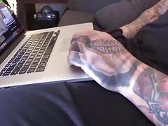 Two muscled straight guys work out and blow some steam after