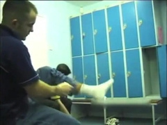 Sexy athlete in British locker room.