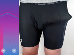 Huge cock hands free anal vibrator cumshot in tight pants