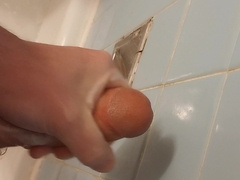 Jacking off big cock in the shower