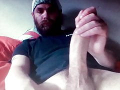 Bearded daddy edges his massive thick monster hung cock