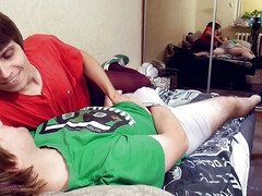 Heavy blowjob from pantyhose twink