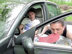 Sneaker feet humiliation in exhib car