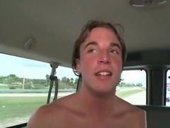 Hot blonde stud fucking gay ass in the bus