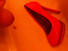 1st time Pissing Sexy Pink Studded Heels