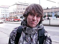 Shaggy-haired skater boi type takes a facial after anal