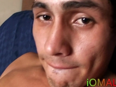 Smooth Latino homosexual plays with his hard dick solo