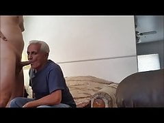 White haired grandpa sucking big dick