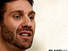 Hairy hunk strips naked and tugs on his big cock