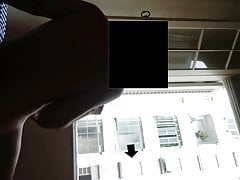 Neighbor caught me naked with hard dick at window and stay shocked