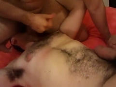 Friend butt licking my pooper and I jackoff on his pecs