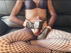 Fishnet Tied Cock Cums