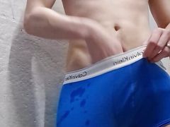 Twink with big dick having fun in the changing room at the swimming pool