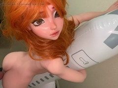 Fat guy fuck doll, airplane jerk off, airplane