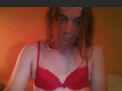 Femenization front cam. Slut sissy crossdresser with toy