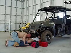 Stuck mechanic's dick sucked under parked Car. Anal bareback