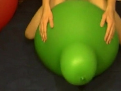 Big green balloon riding humping cum