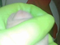 Green rubber glove wank with big cock