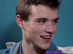 Steamy twinkie threesome bareback and spitroast session