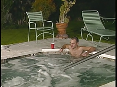 Gay studs fuck in the hot tub