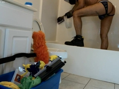 Biker Cleans Shower in Jockstrap