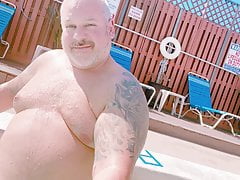 FATTEST DADDY BELLY IN A POOL ! Jacks his cock too!