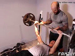 Hunky stepdad bashing twinks cock-squeezing bootie after workout