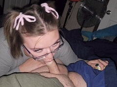Delivered an irresistible blowjob adorned with bows in my hair, devouring every inch