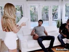 Black, Blonde, Blowjob, Cumshot, Doggystyle, Ebony, Spanking, Threesome
