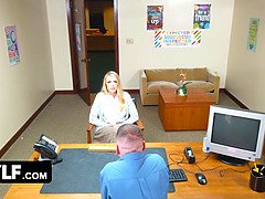 Stepmom Joslyn Jane dominates her pervy Principal with her big natural tits and steamy mouth
