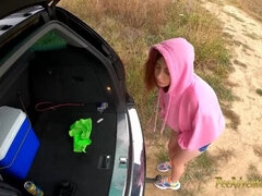 Smoking Redhead with Full Bladder Pisses Outdoors