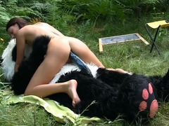 A dude is outside with his woman in the forest, fucking her deeply