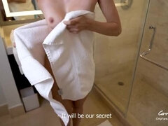 Step Mom Catches Son Jerking Off & Helps Him Cum On Her Pussy While Husband Is Home - CarryLight