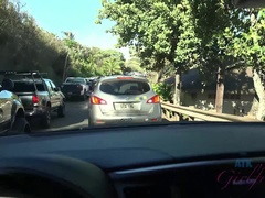 Amateur, Brunette brune, Robe, Doigter, Exhib, De plein air, Public, Nénés