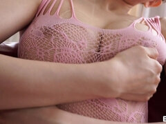 Nuru Nympho Will Make You Feel Good - Asian babe in fishnet pink bodystocking