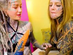 Alt-Girls Tattooed Lesbian Dildo Punk, Goth, Hippie, Spit Tongue