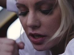 Kenzie Taylor blonde sucking black dick in the car