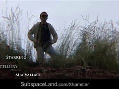 Brunette slut bound and fucked in a desert valley