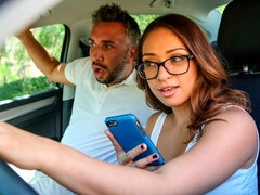 デカチン, フェラチオ, 茶髪の, 車, バック, 自然山雀, ティーン, オッパイの