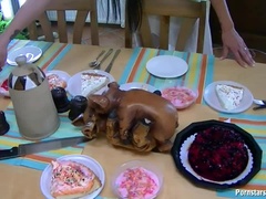 Aangekleed, Vies, Eten, Brillen, Huisgemaakt, Feest, Satijn, Swinger