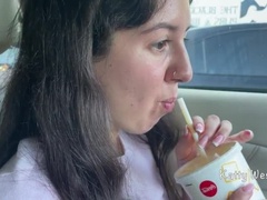 Teen Katty West Can't Hold It, Pees in a Glass in Traffic-Jammed Car!